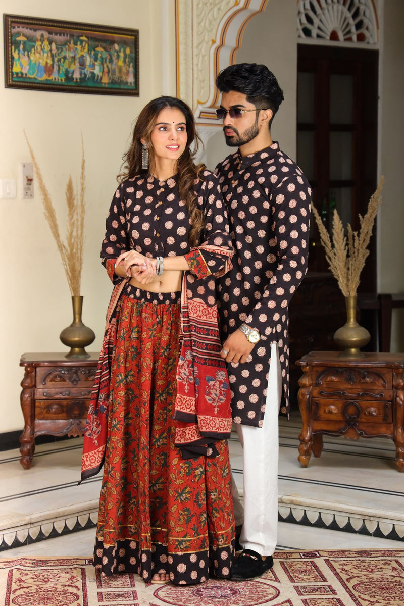 Cotton Chaniya Choli & Men’s Kurta Couple Set