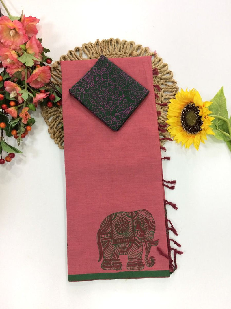 Cotton Blend Sarees | Elephant Printed