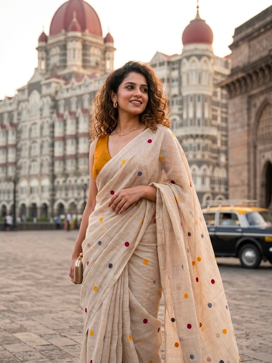 Kota Checks Polka Dot Saree