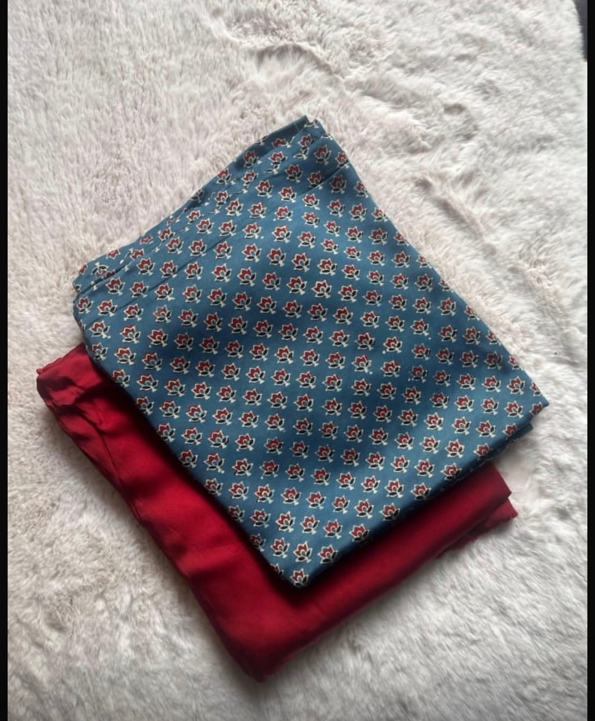 Ajrak Modal Silk Fabric with Plain Modal Silk Fabric