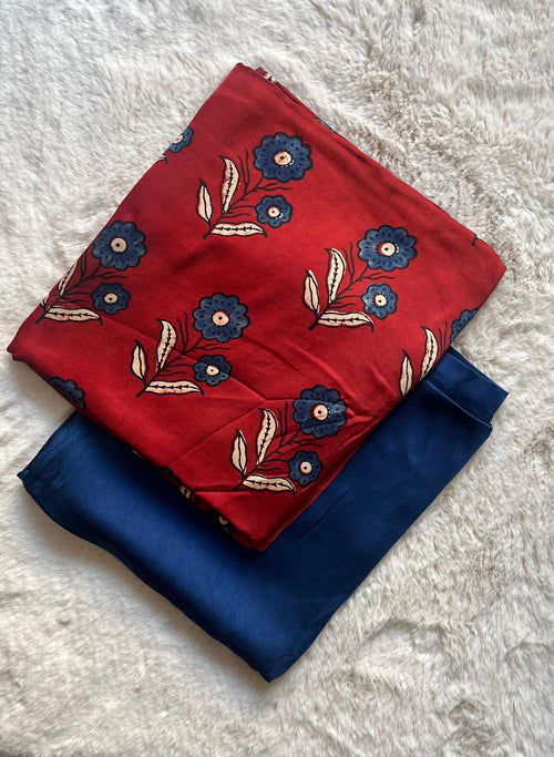 Ajrak modal silk fabric with plain modal silk fabric