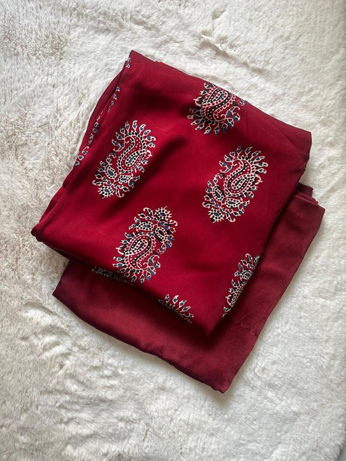 Ajrak modal silk fabric with plain modal silk fabric