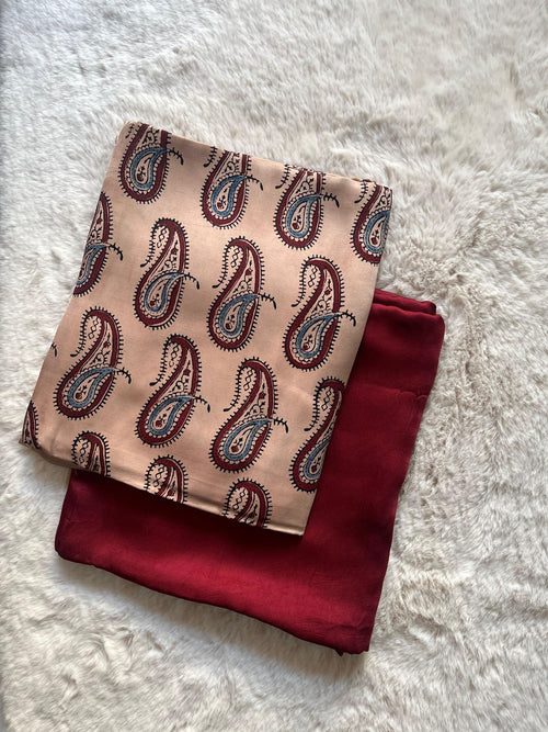 Ajrak modal silk fabric with plain modal silk fabric