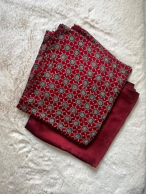 Ajrak modal silk fabric with plain modal silk fabric