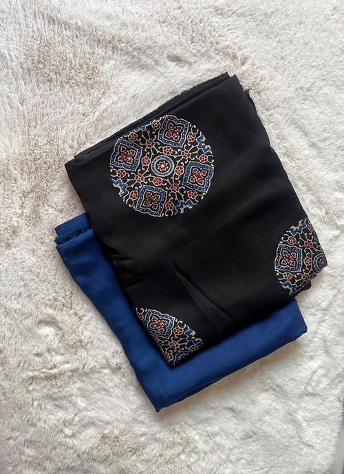 Ajrak modal silk fabric with plain modal silk fabric