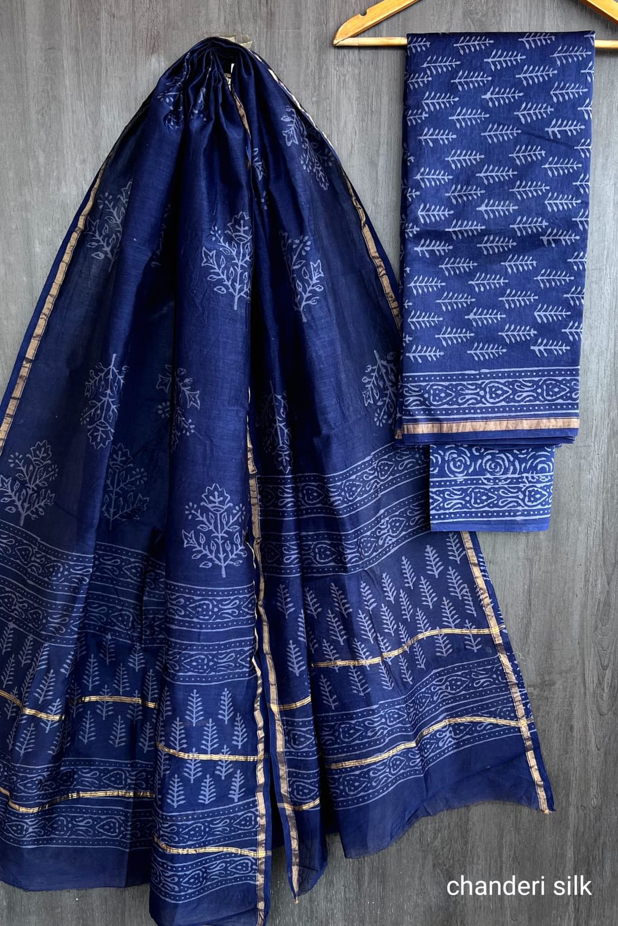 Chanderi silk handblock printed salwar suit