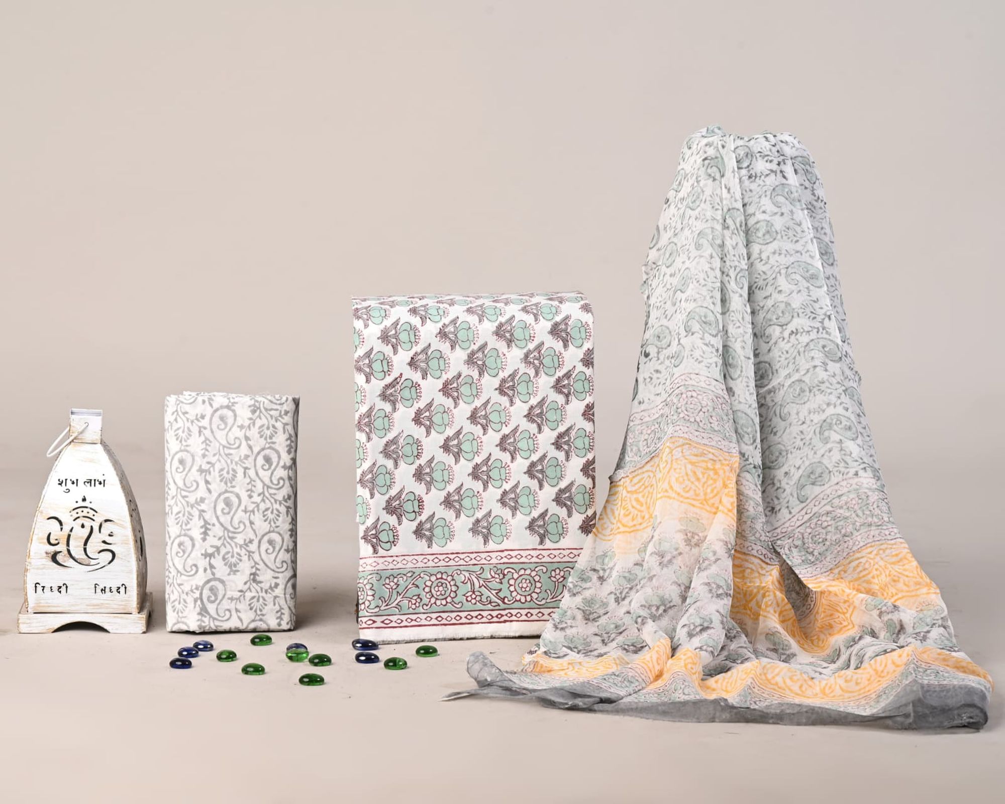 Pure Hand Block Printed Cotton Salwar with Chiffon Dupatta