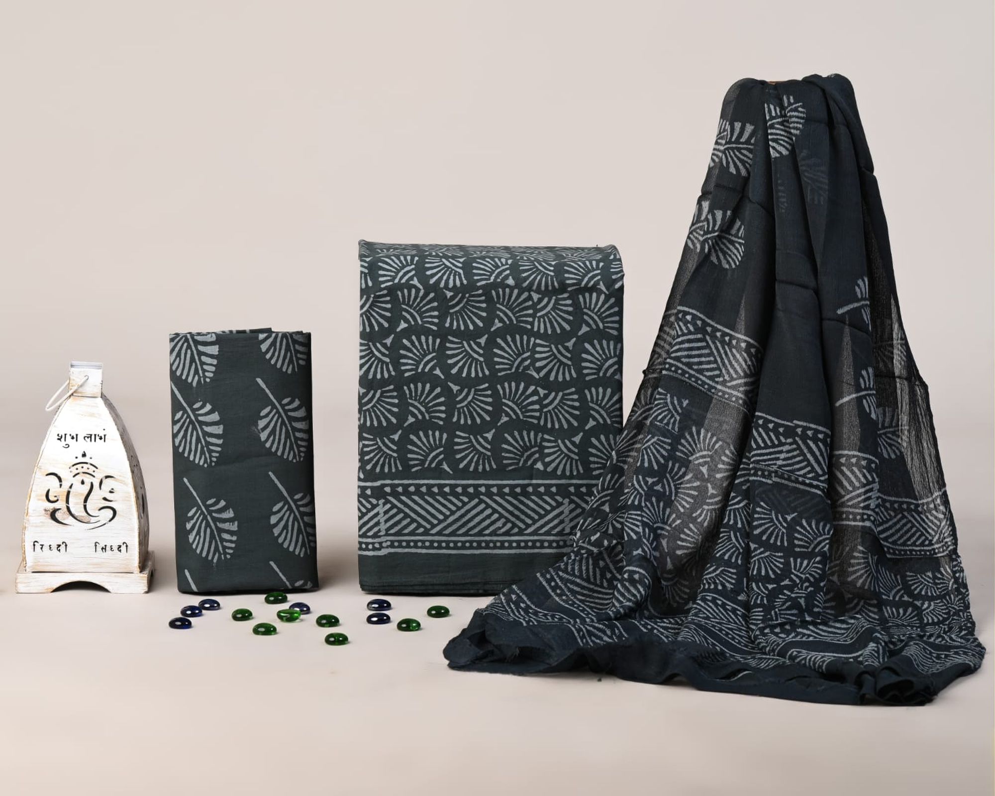 Pure Hand Block Printed Cotton Salwar with Chiffon Dupatta