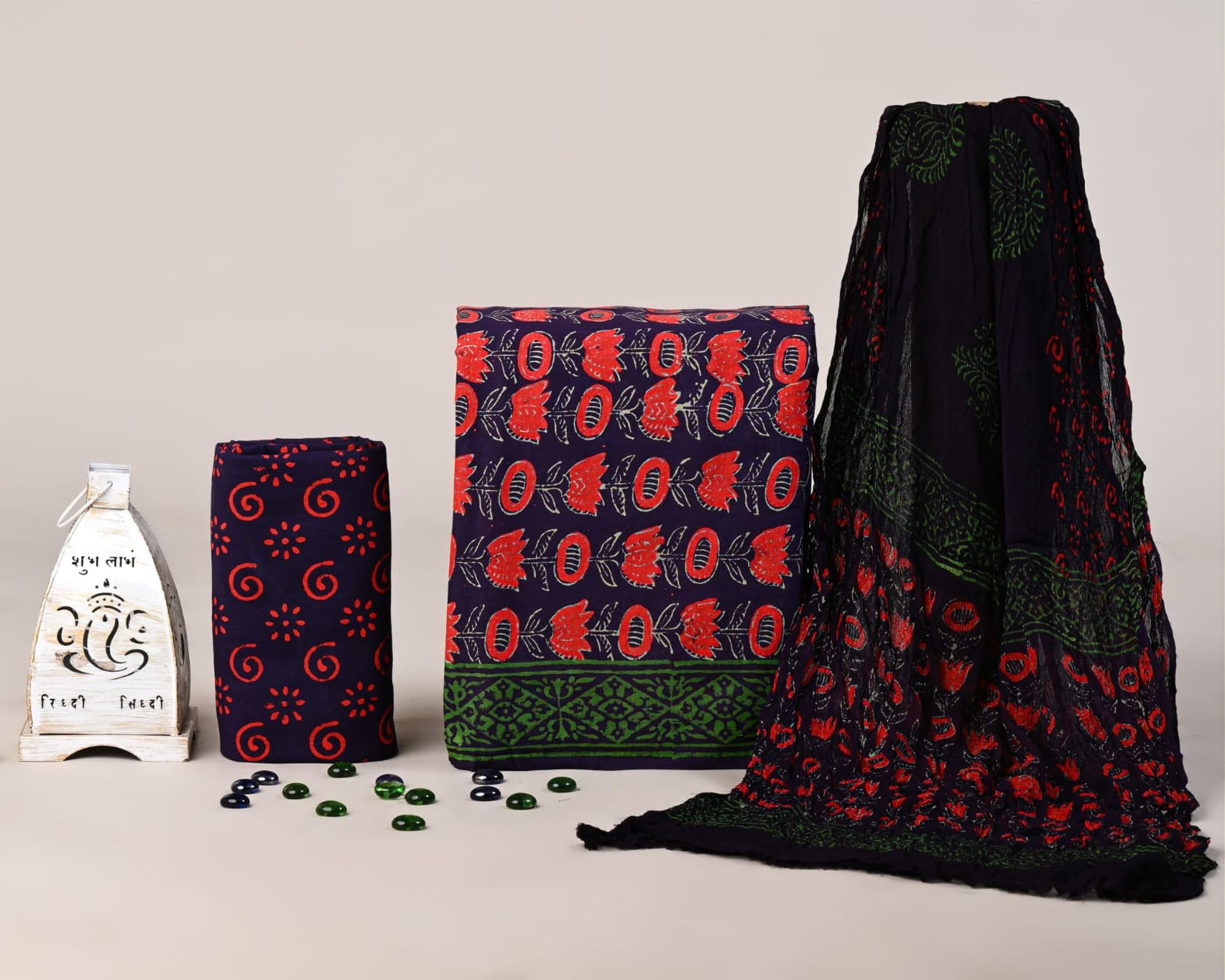 Pure Hand Block Printed Cotton Salwar with Chiffon Dupatta