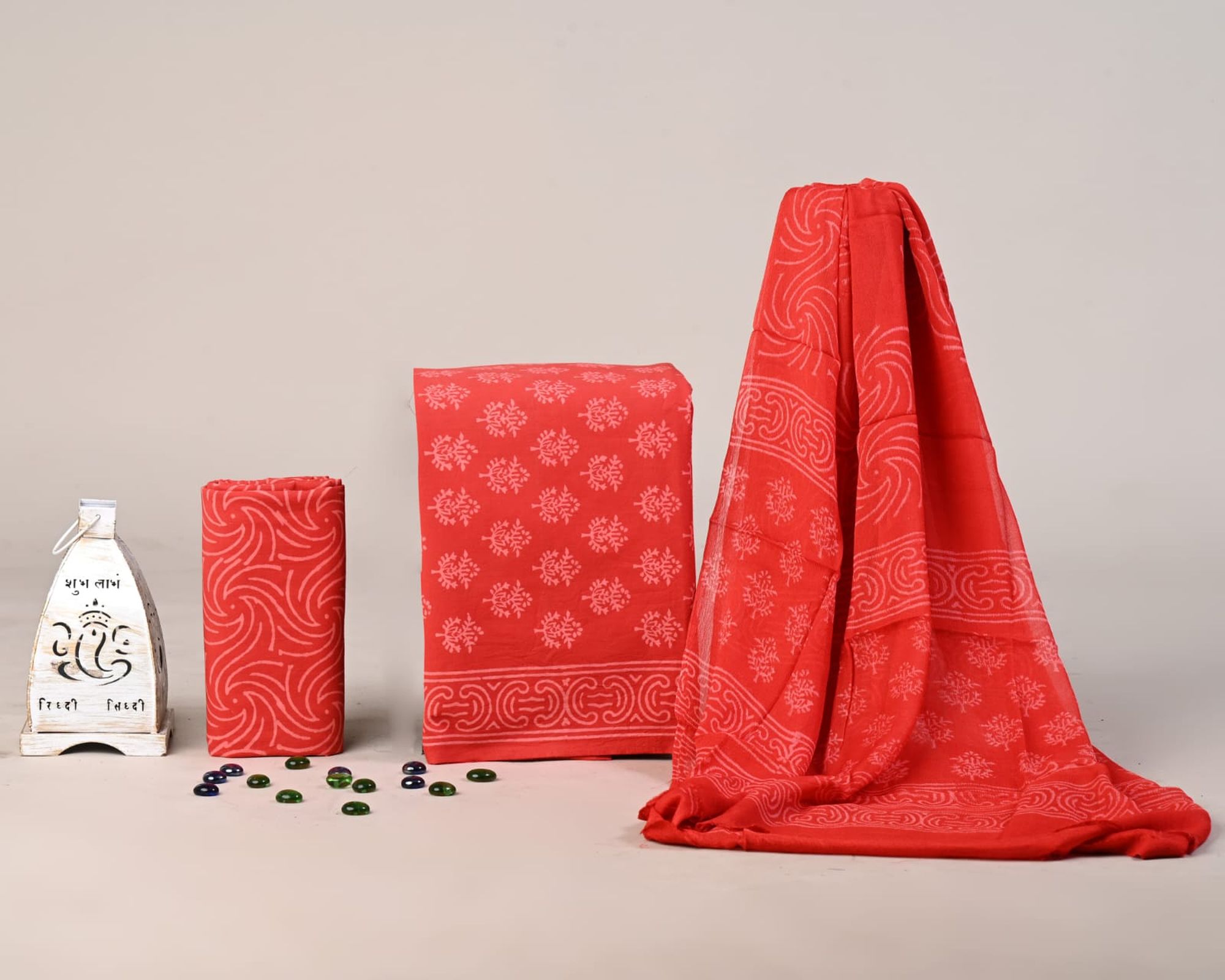 Pure Hand Block Printed Cotton Salwar with Chiffon Dupatta