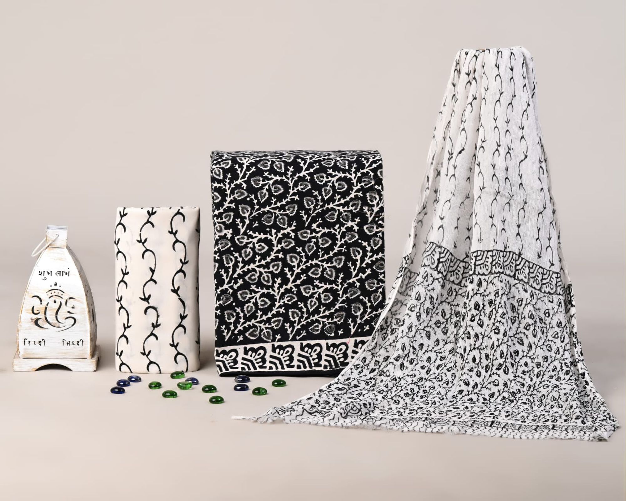 Pure Hand Block Printed Cotton Salwar with Chiffon Dupatta