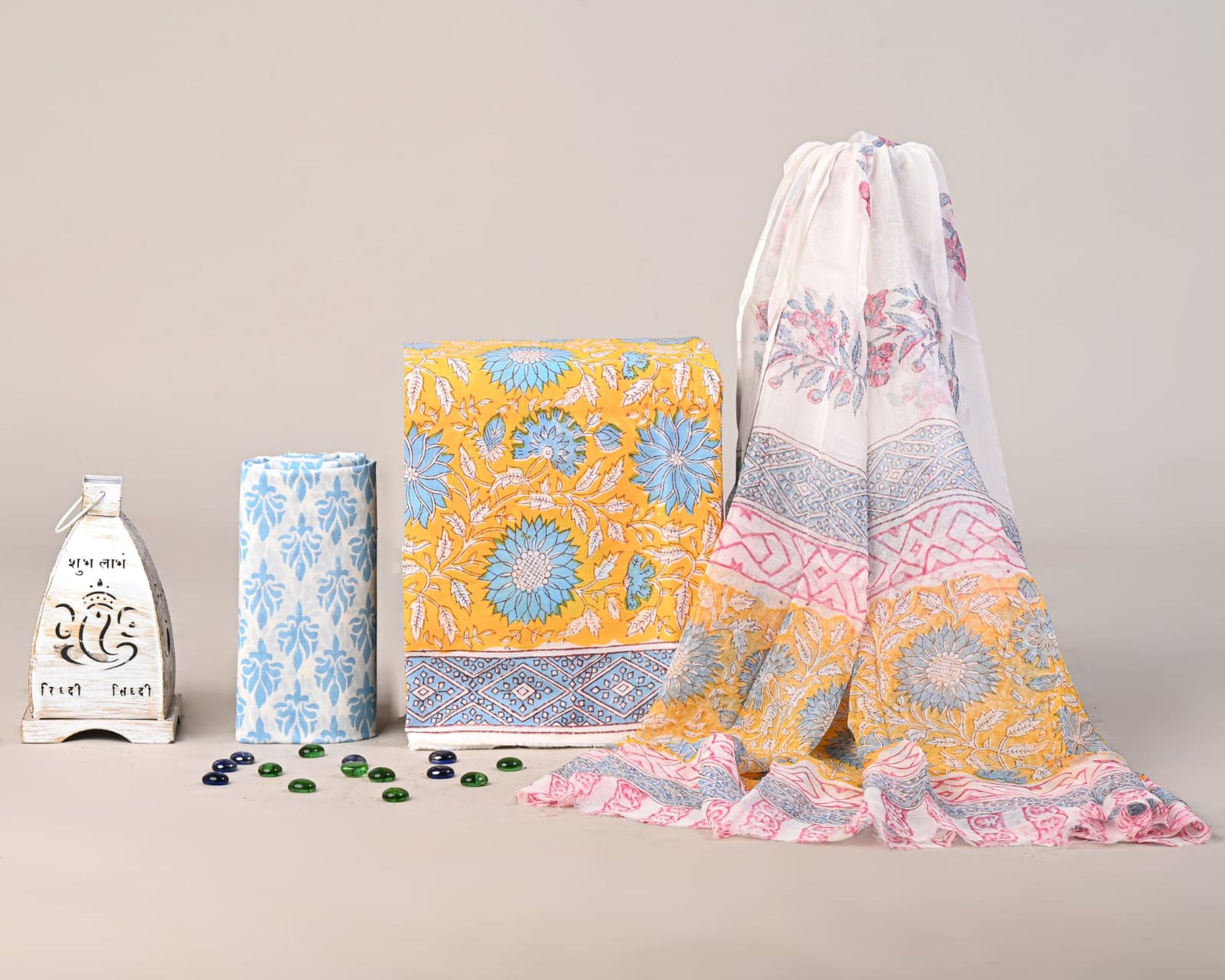 Pure Hand Block Printed Cotton Salwar with Chiffon Dupatta