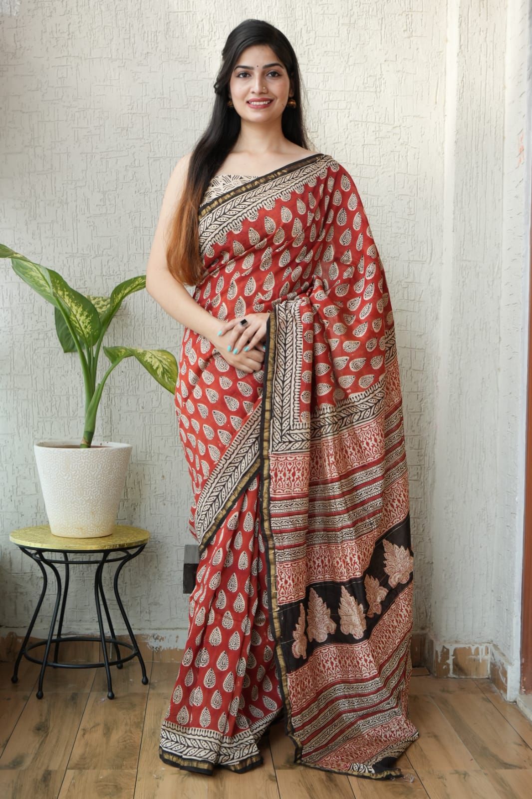 Pure Chanderi Silk Handblock Printed Saree