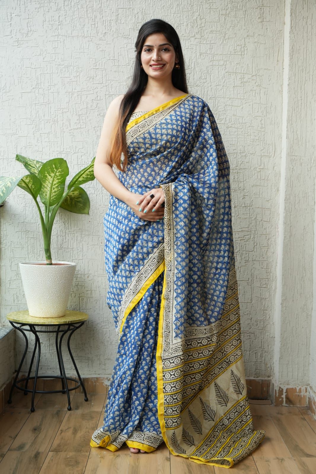 Pure Chanderi Silk Handblock Printed Saree
