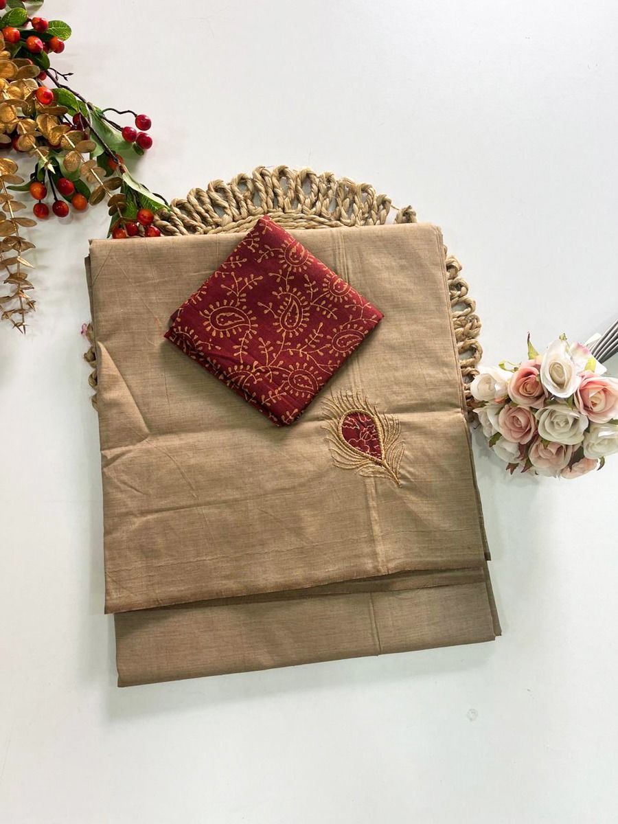 Cotton Blend Applique Work Saree