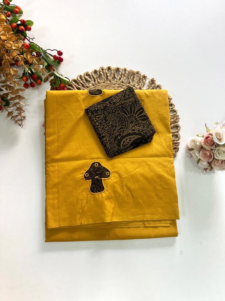 Cotton Blend Applique Work Saree