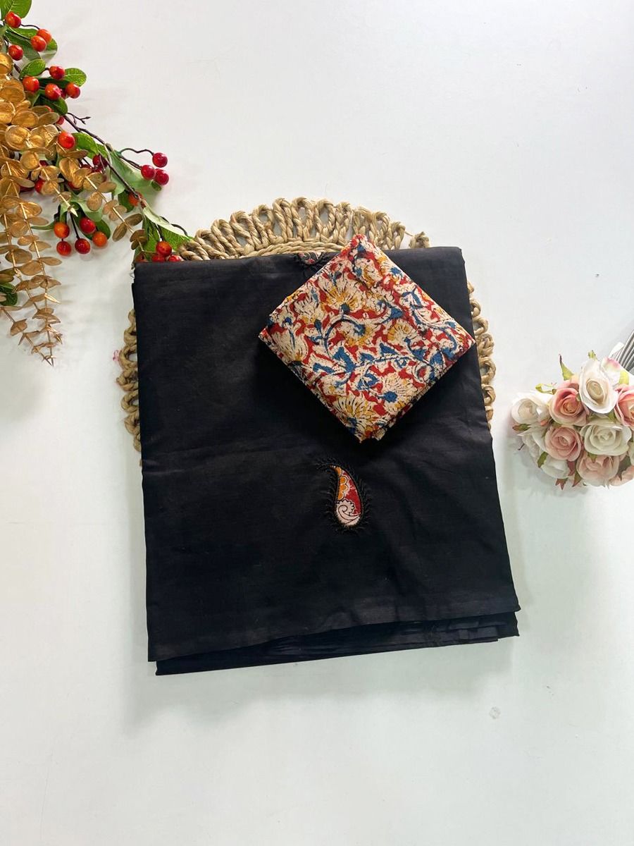 Cotton Blend Applique Work Saree