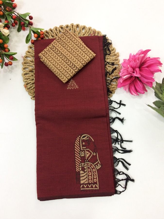 Cotton Blend Block Printed Saree