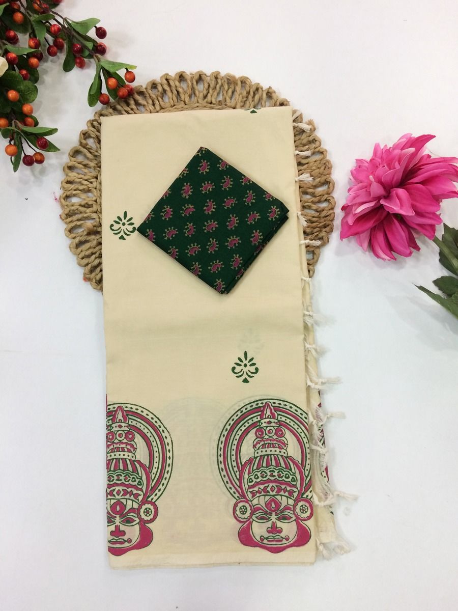 Cotton Blend Block Printed Saree