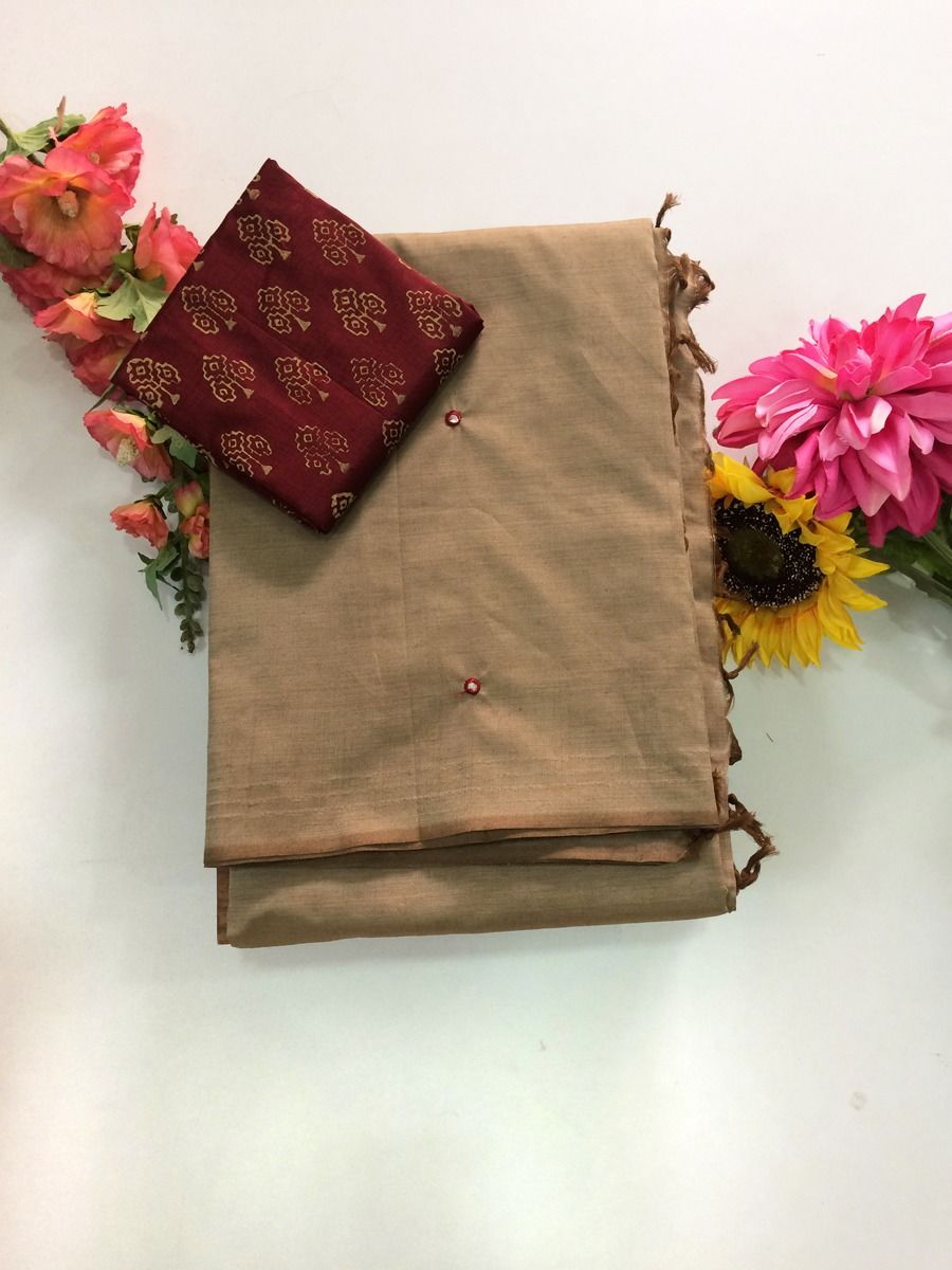 Cotton Blend Mirror Work Saree