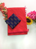 Cotton Blend Mirror Work Saree