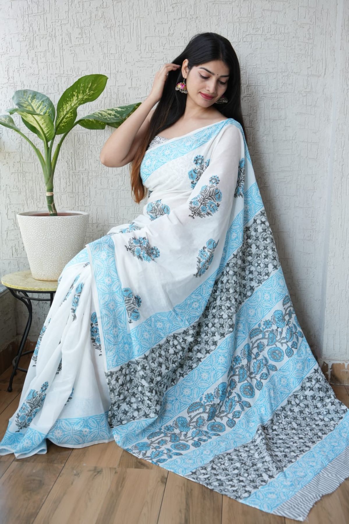 Pure Hand Block Printed Mul Cotton Saree