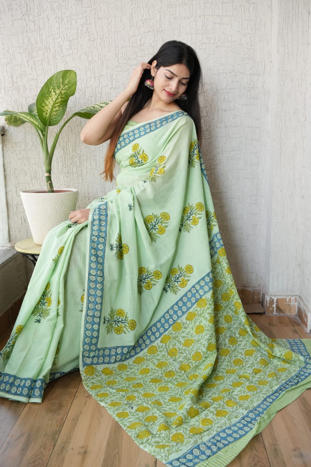 Pure Hand Block Printed Mul Cotton Saree