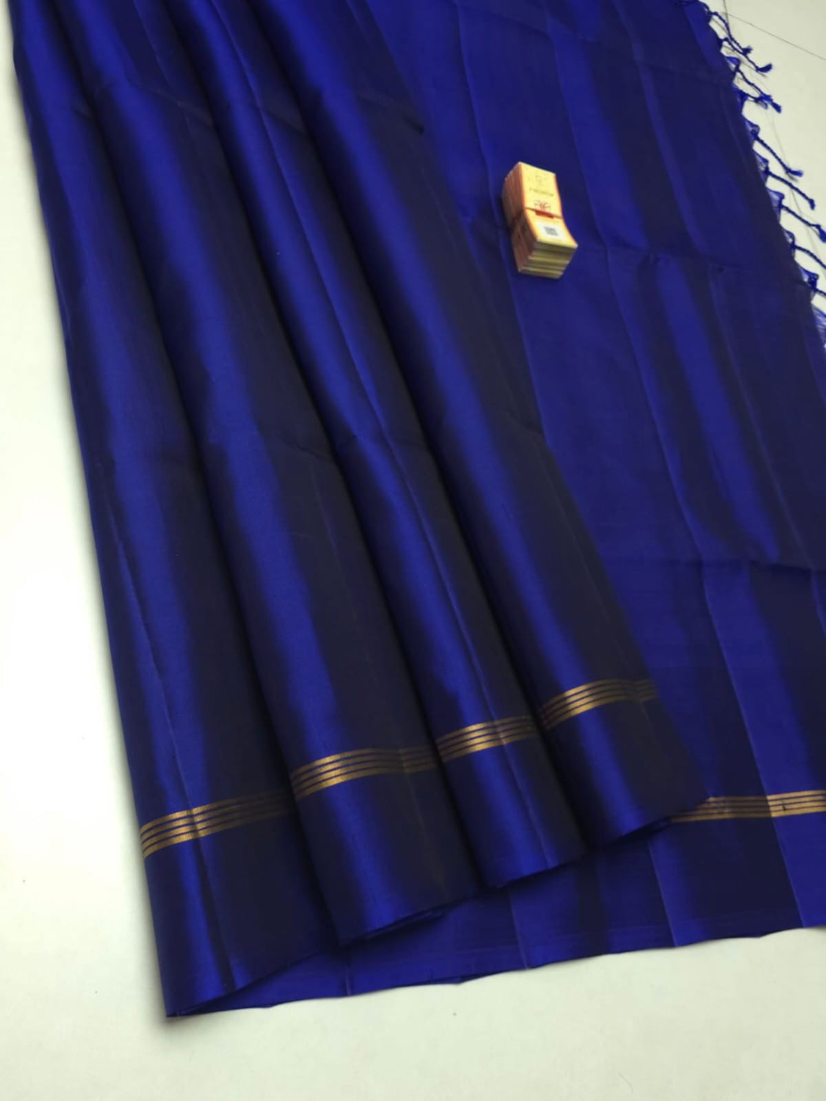Pure Kanchipuram soft silk saree with plain body and gold zari line border - design 003