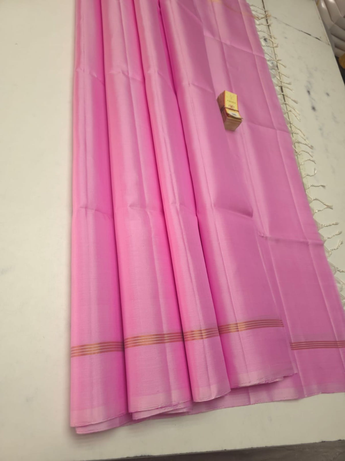 Pure Kanchipuram soft silk saree with plain body and gold zari line border - design 005