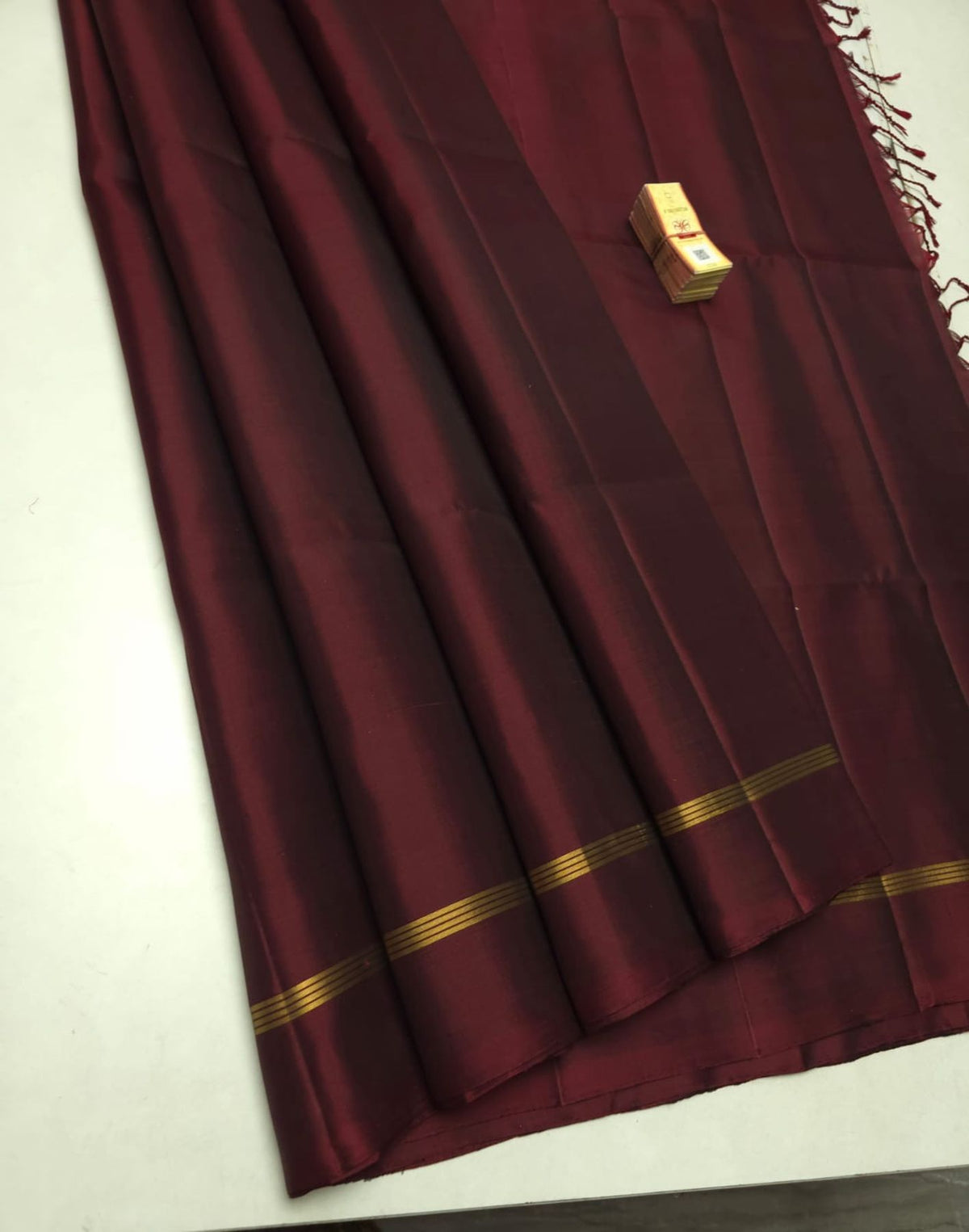 Pure Kanchipuram soft silk saree with plain body and gold zari line border - design 007