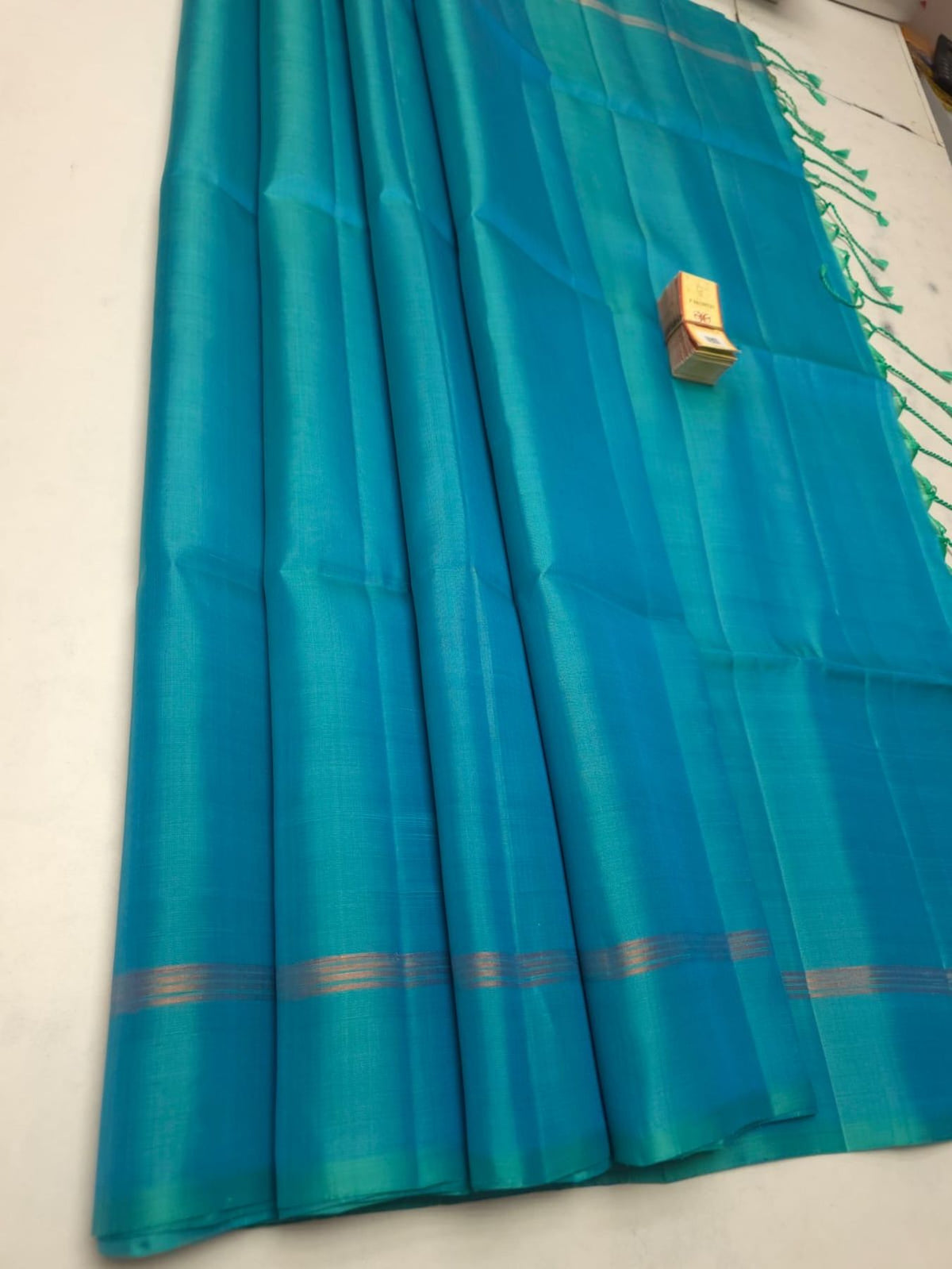 Pure Kanchipuram soft silk saree with plain body and gold zari line border - design 008