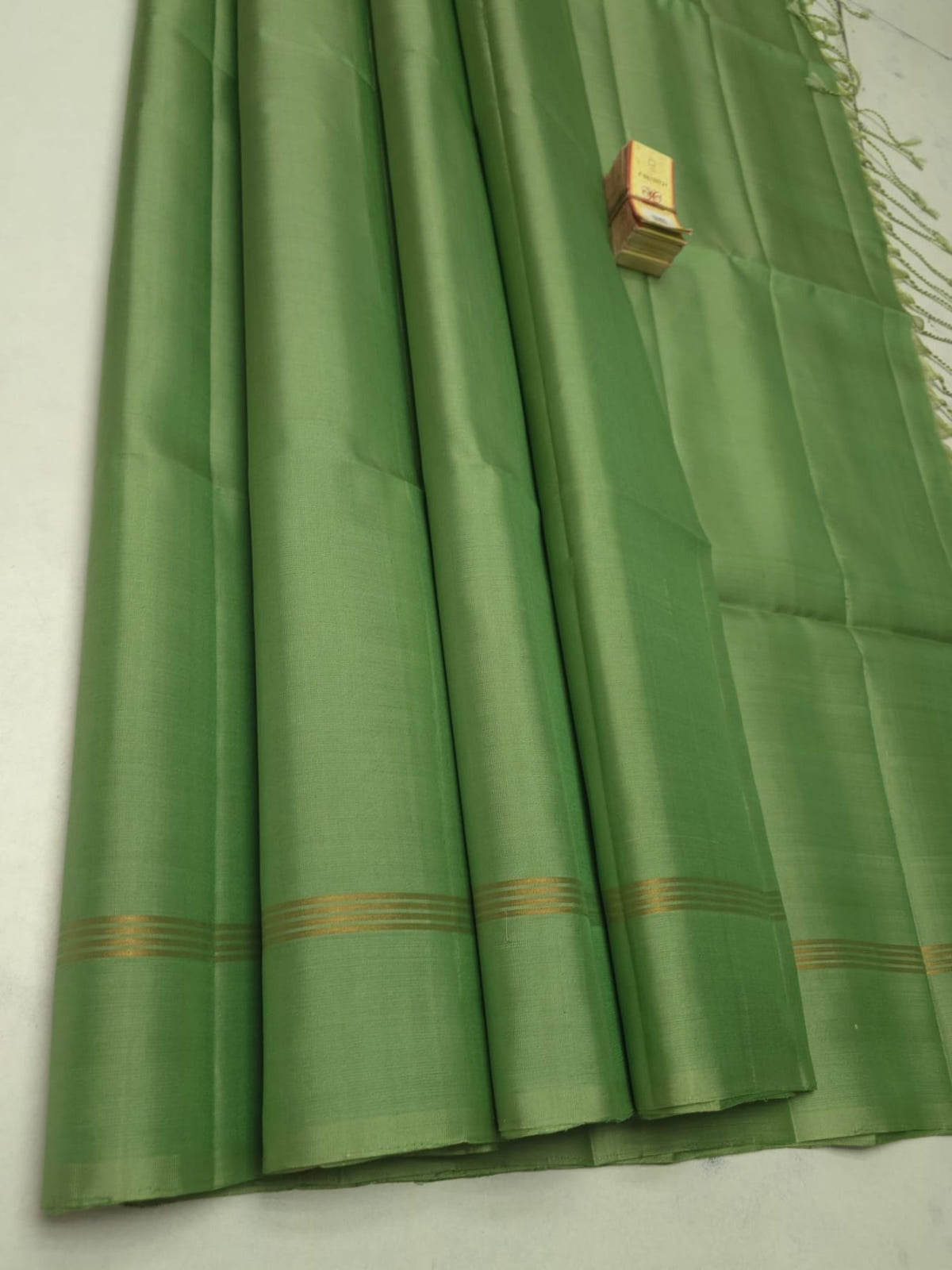Pure Kanchipuram soft silk saree with plain body and gold zari line border - design 009
