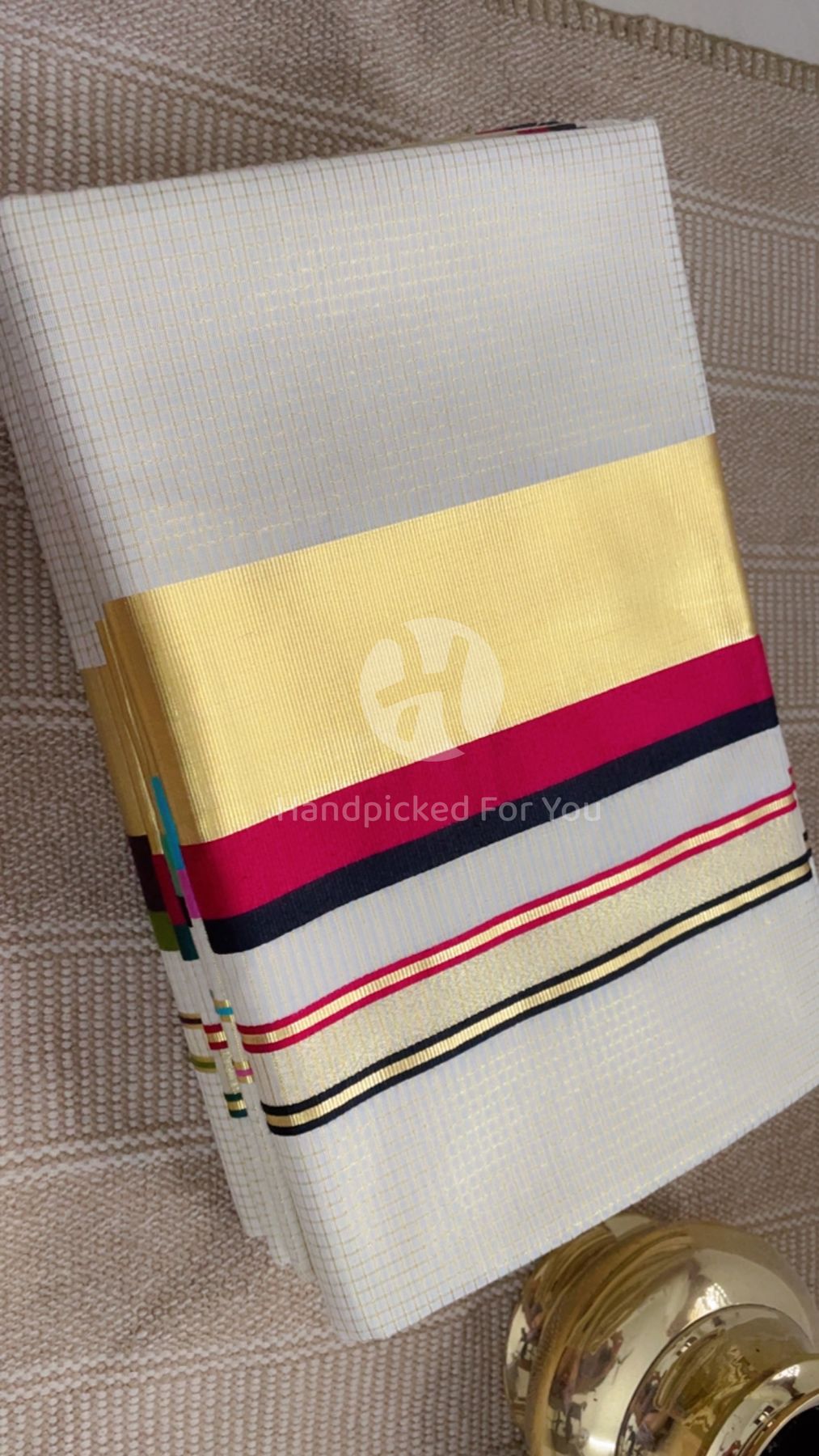 Premium Kerala Cotton Kasavu Saree with Dual Color Border