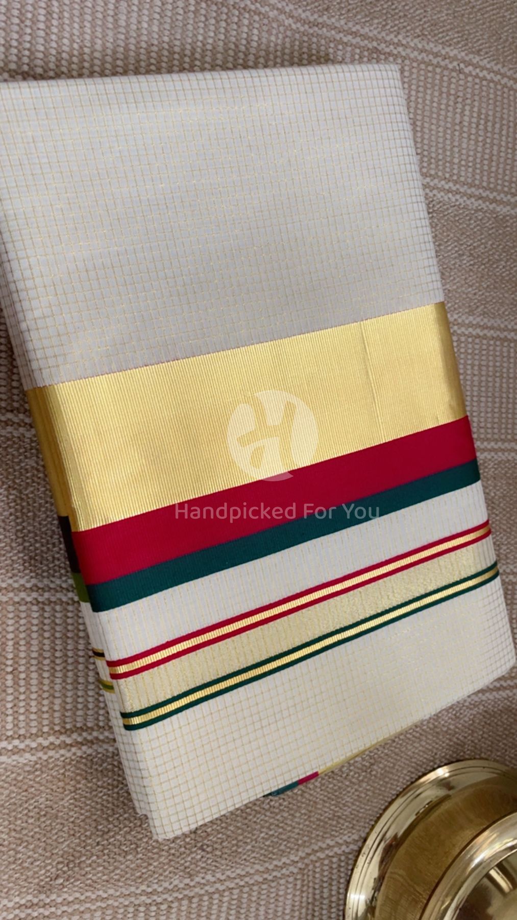 Premium Kerala Cotton Kasavu Saree with Dual Color Border