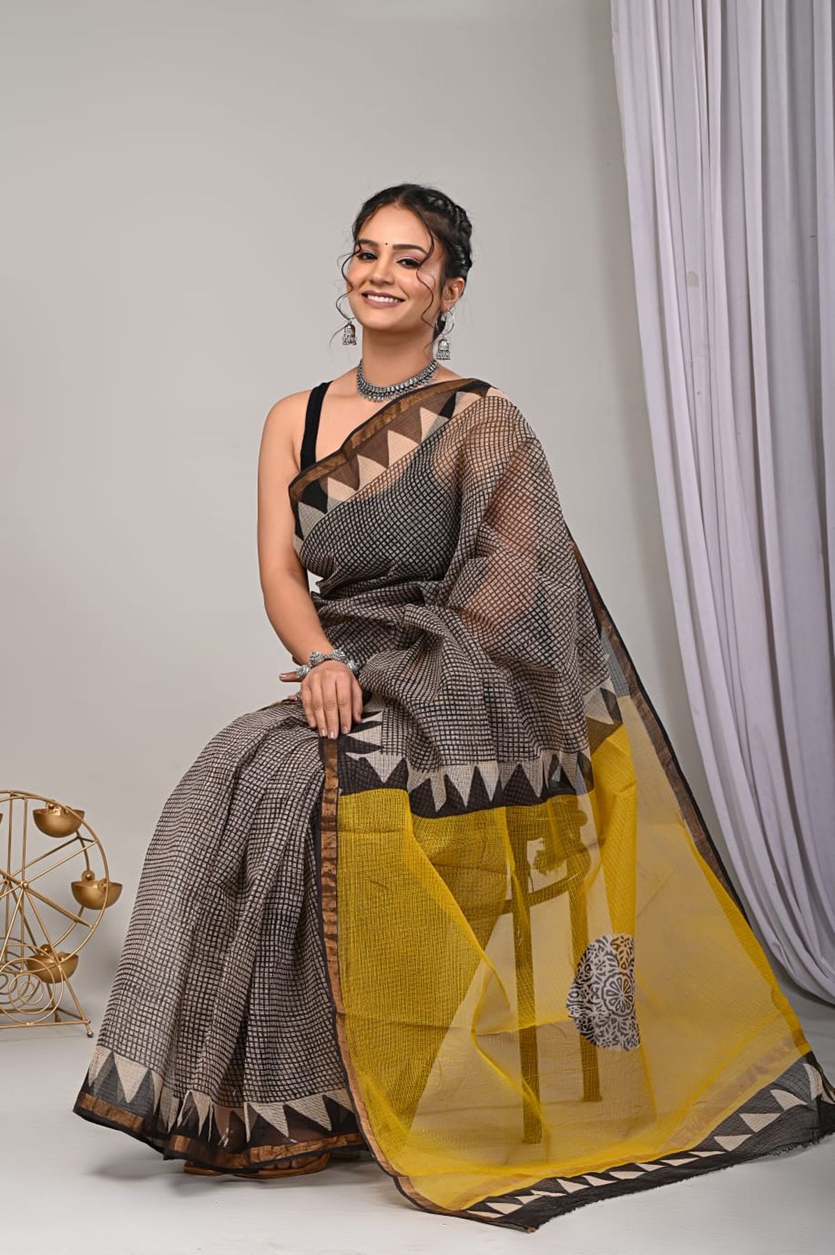 Pure Hand Block Printed Kota Doria Saree