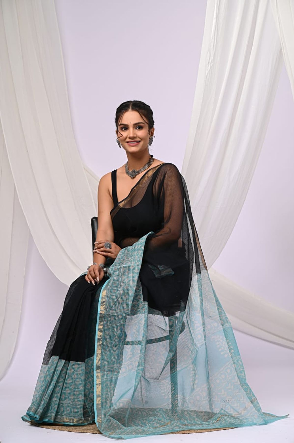 Pure Hand Block Printed Kota Doria Saree