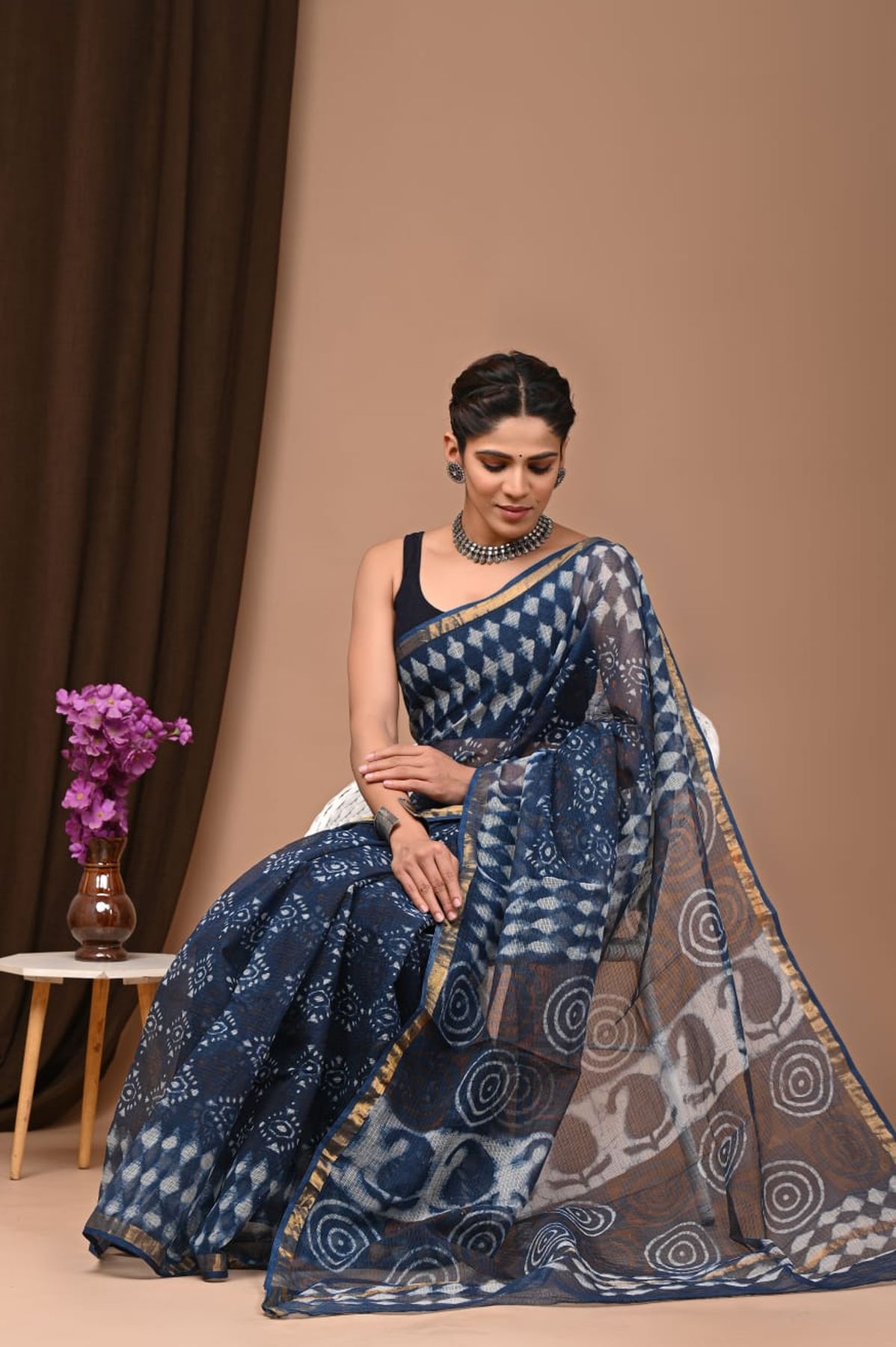 Pure Hand Block Printed Kota Doria Saree