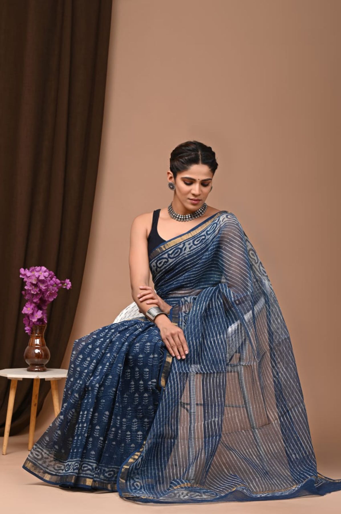 Pure Hand Block Printed Kota Doria Saree