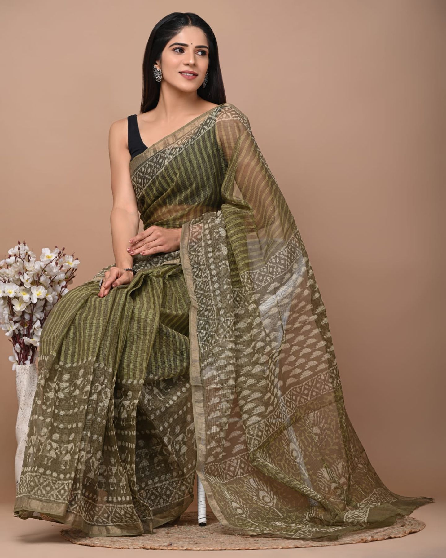 Pure Hand Block Printed Kota Doria Saree
