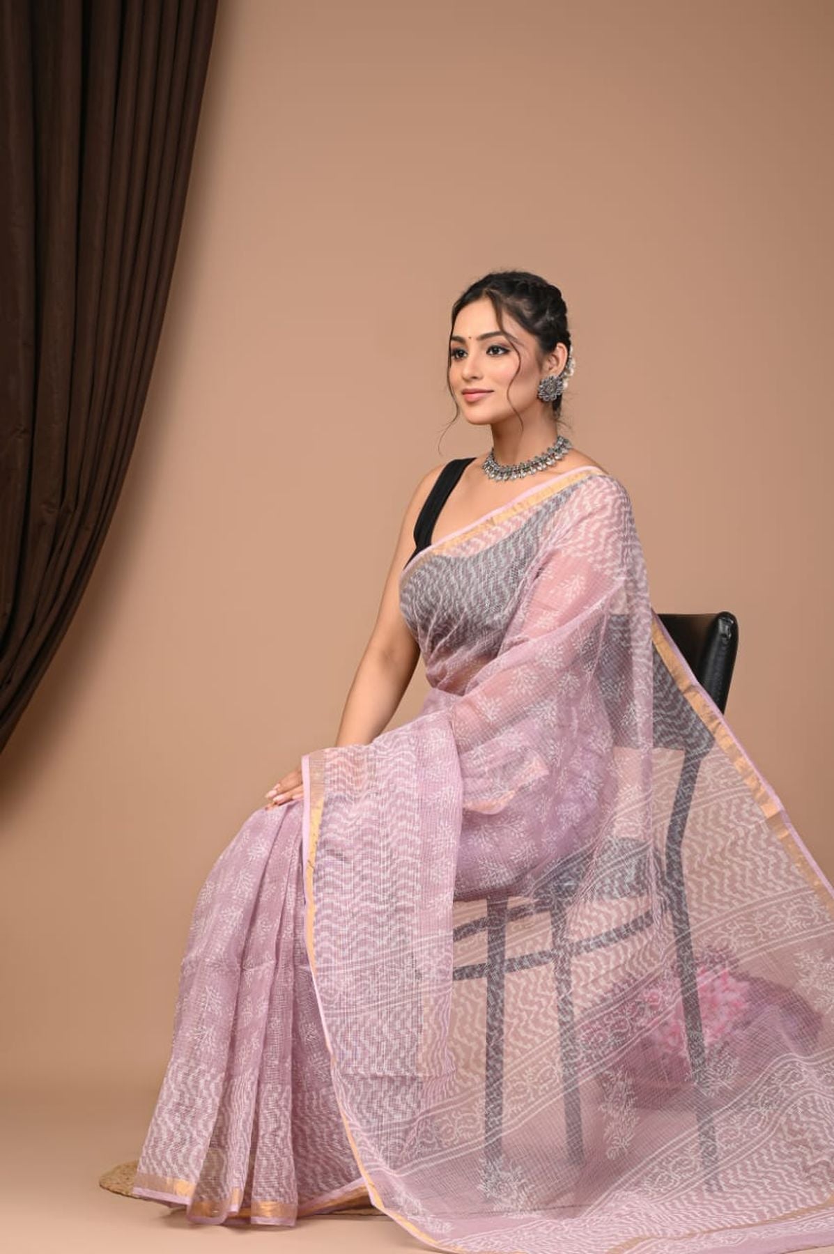 Pure Hand Block Printed Kota Doria Saree