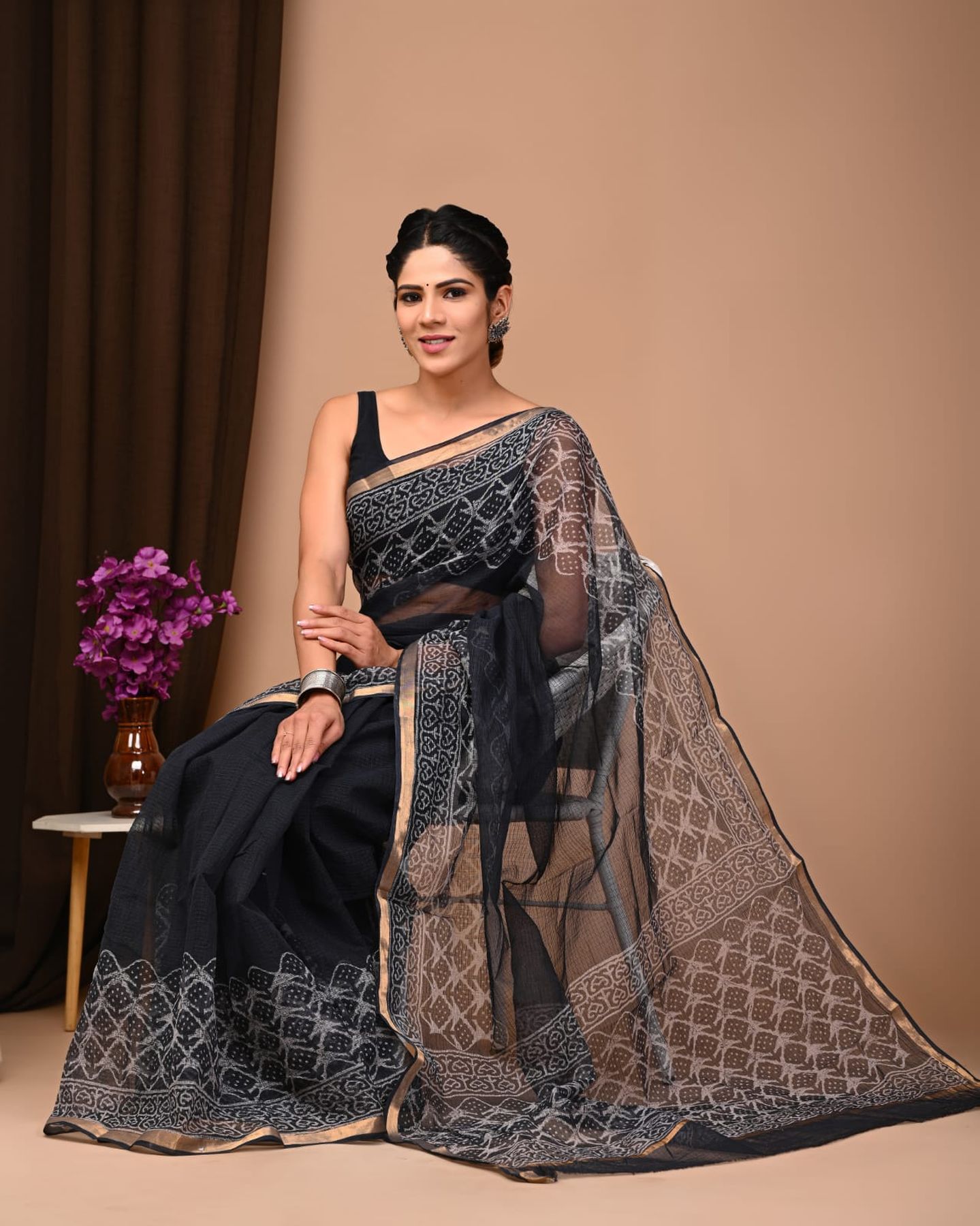 Pure Hand Block Printed Kota Doria Saree