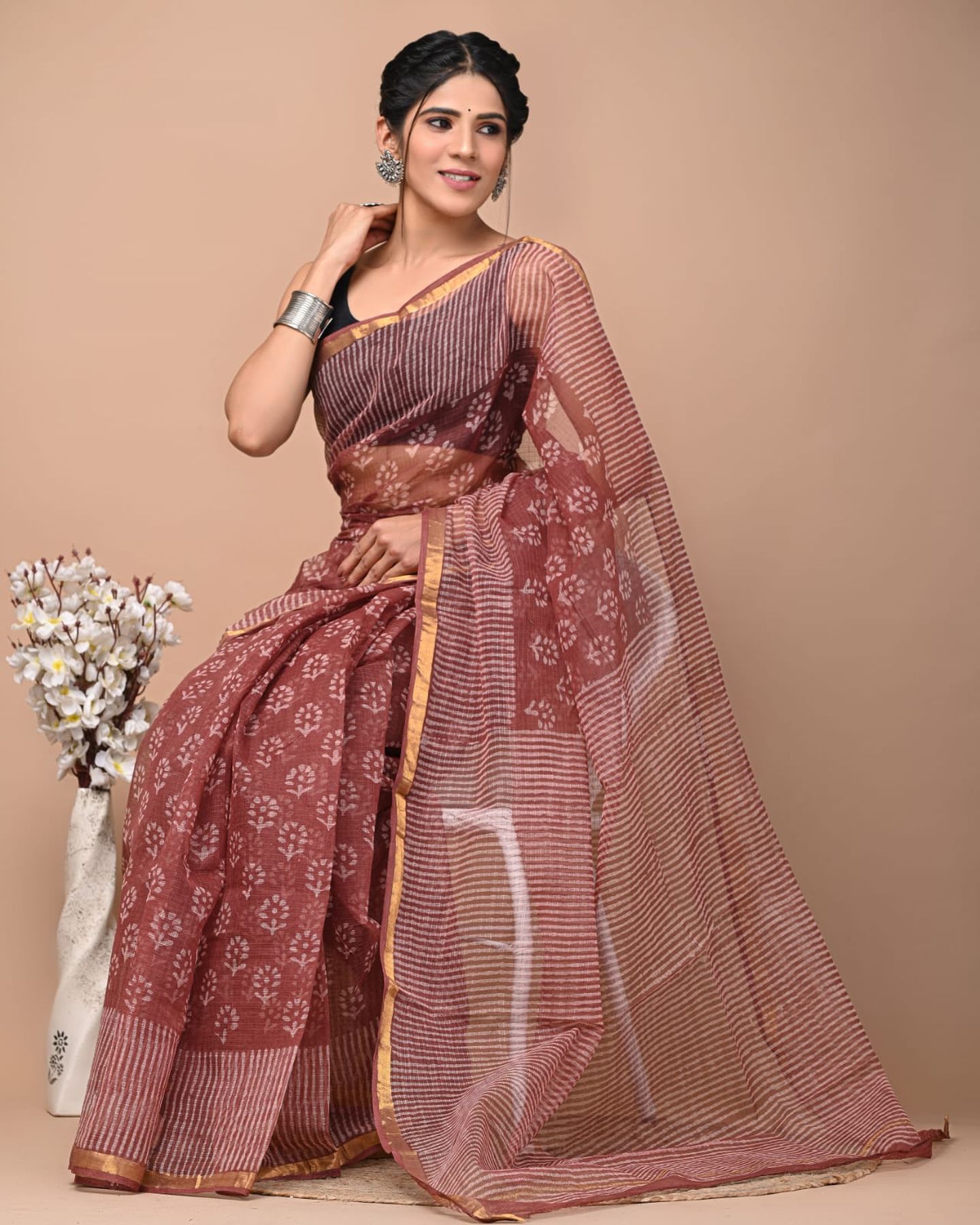 Pure Hand Block Printed Kota Doria Saree