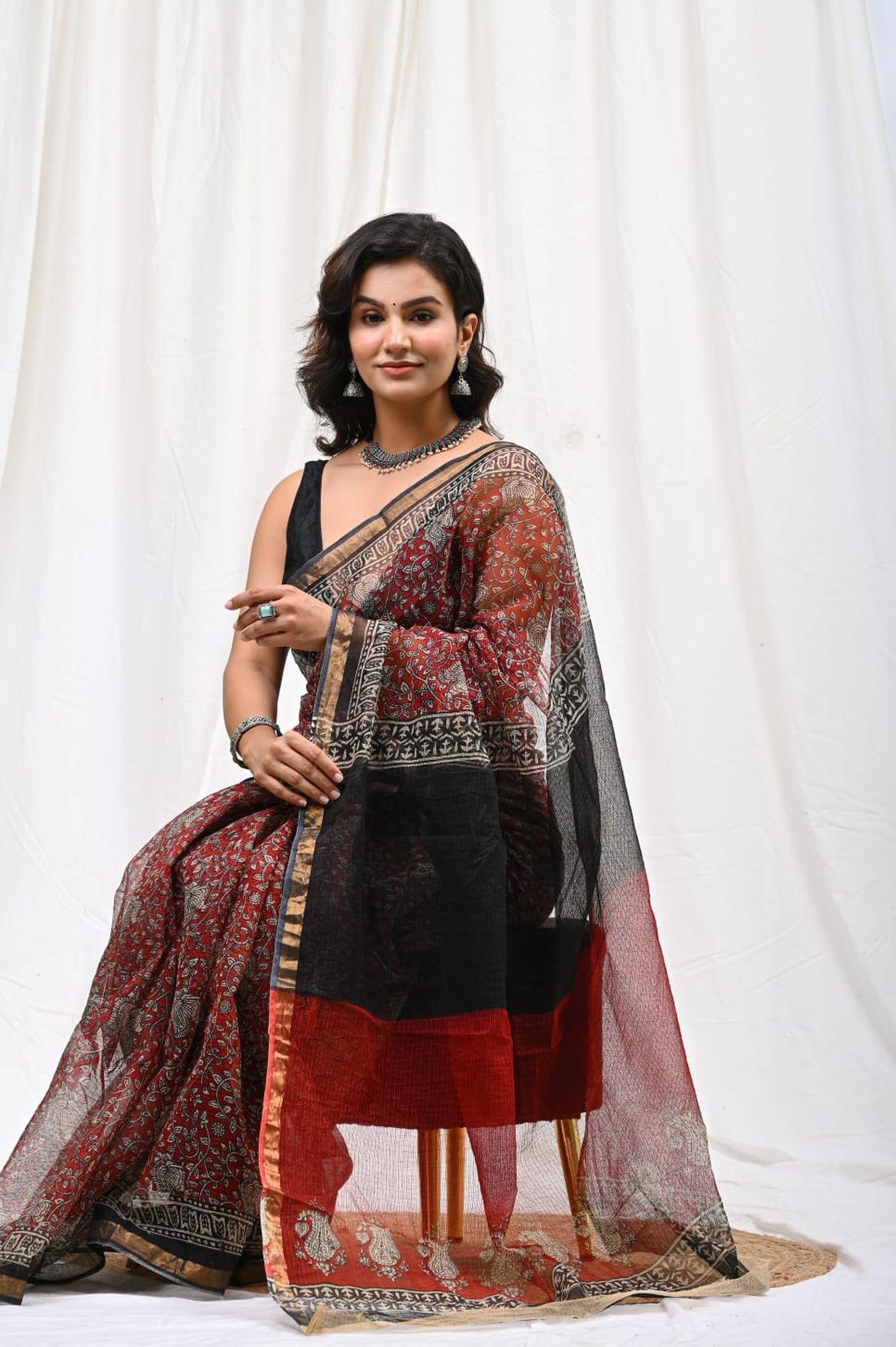 Pure Hand Block Printed Kota Doria Saree
