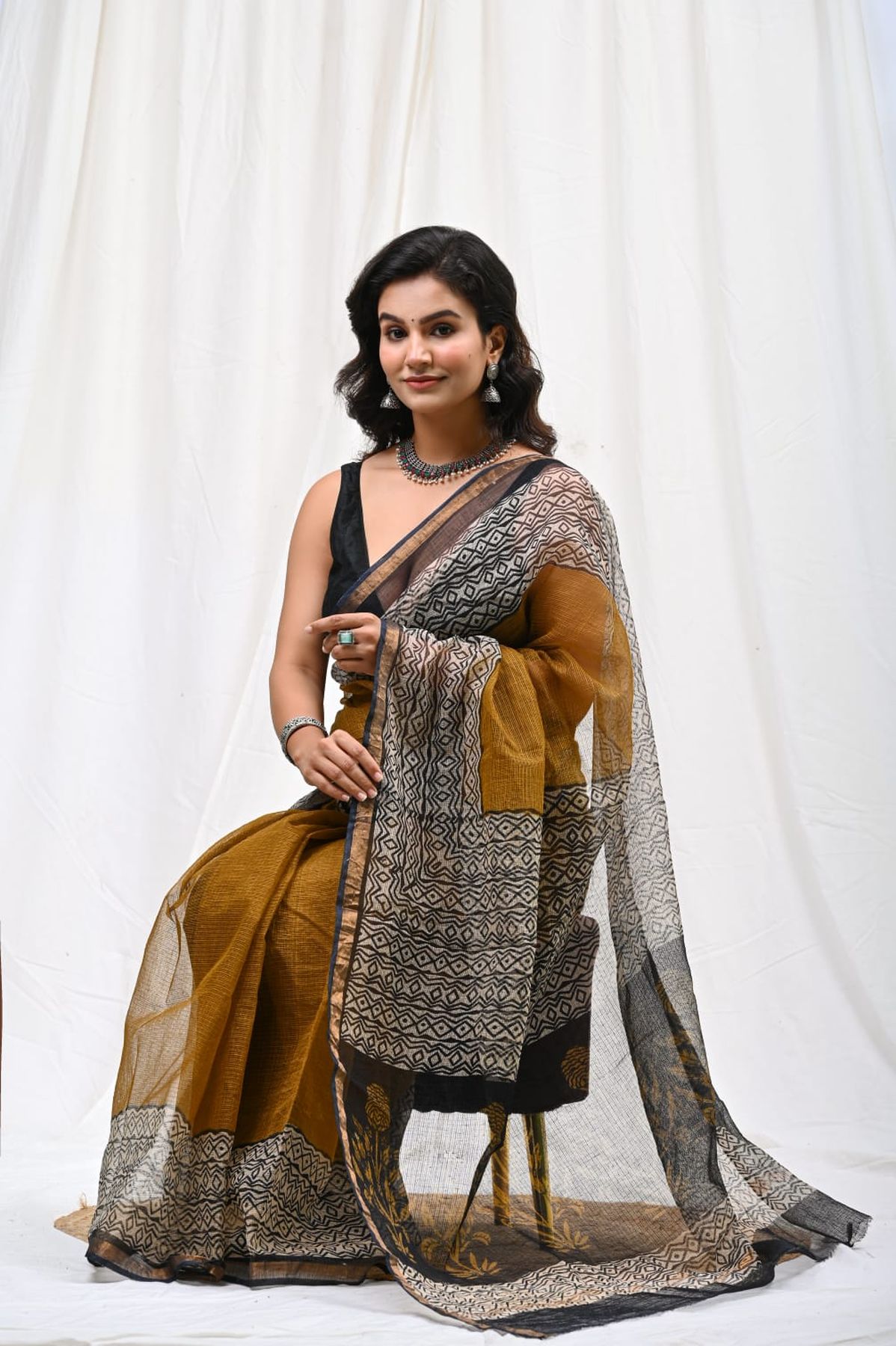 Pure Hand Block Printed Kota Doria Saree