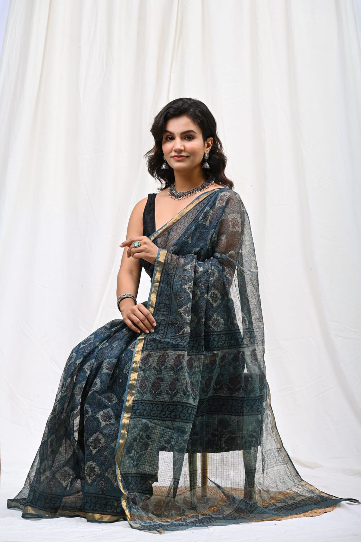 Pure Hand Block Printed Kota Doria Saree