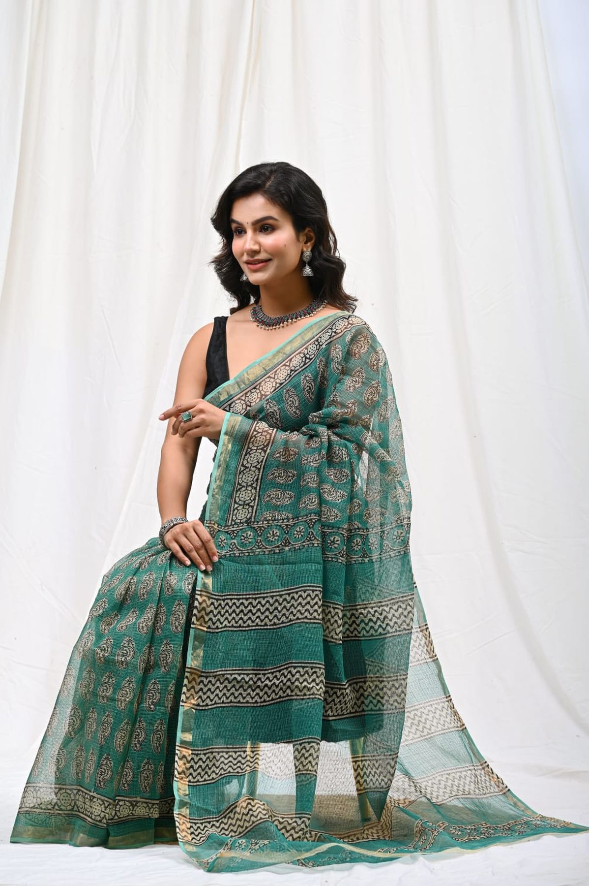 Pure Hand Block Printed Kota Doria Saree