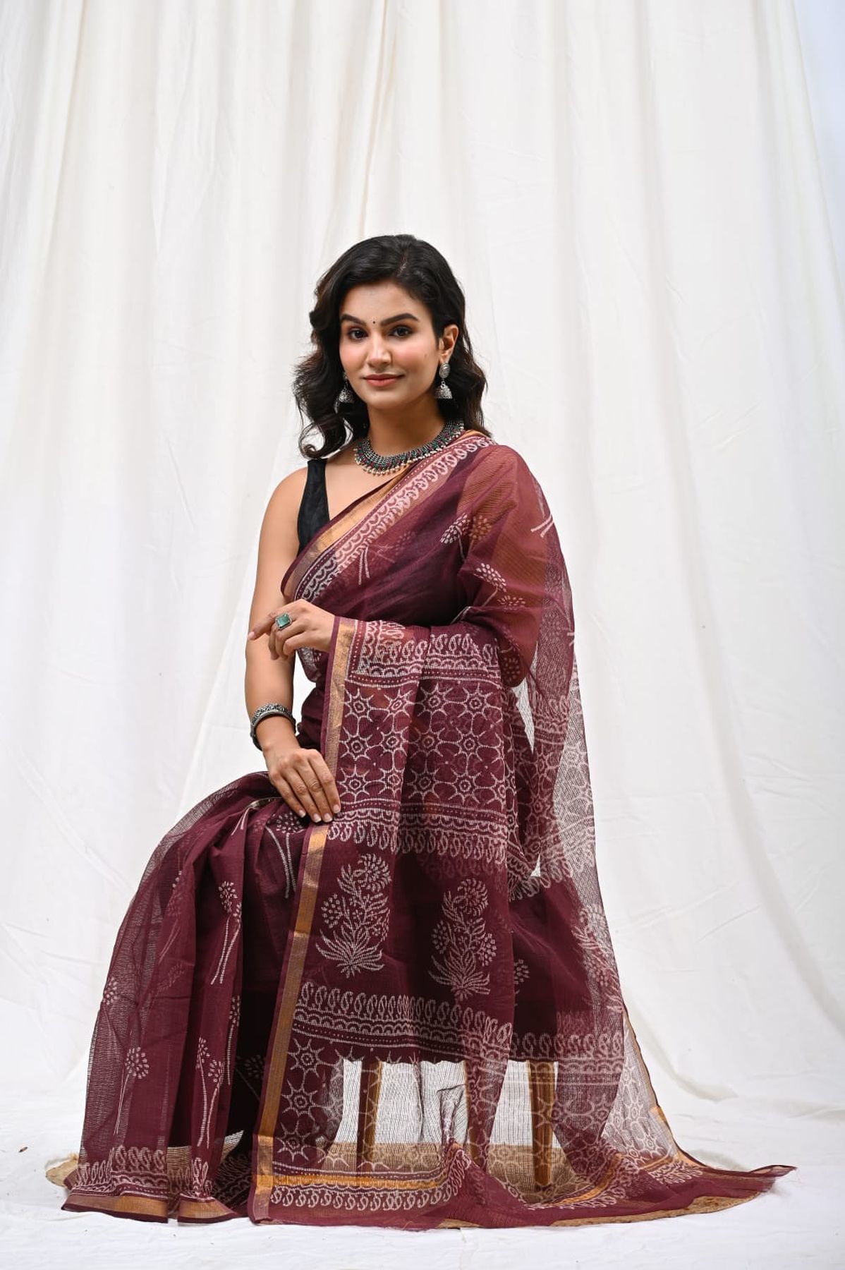 Pure Hand Block Printed Kota Doria Saree