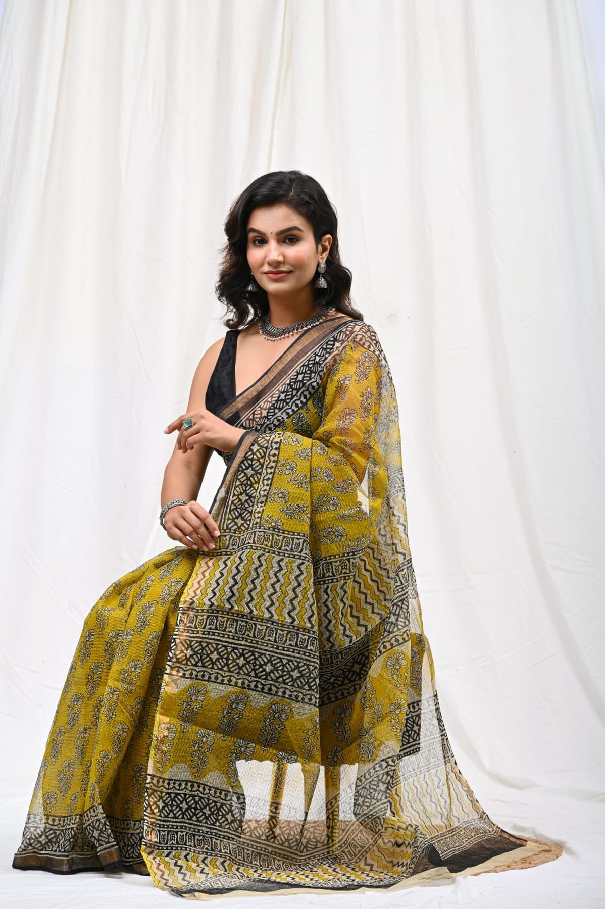 Pure Hand Block Printed Kota Doria Saree