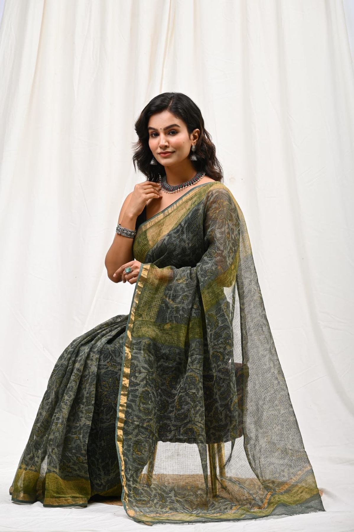 Pure Hand Block Printed Kota Doria Saree