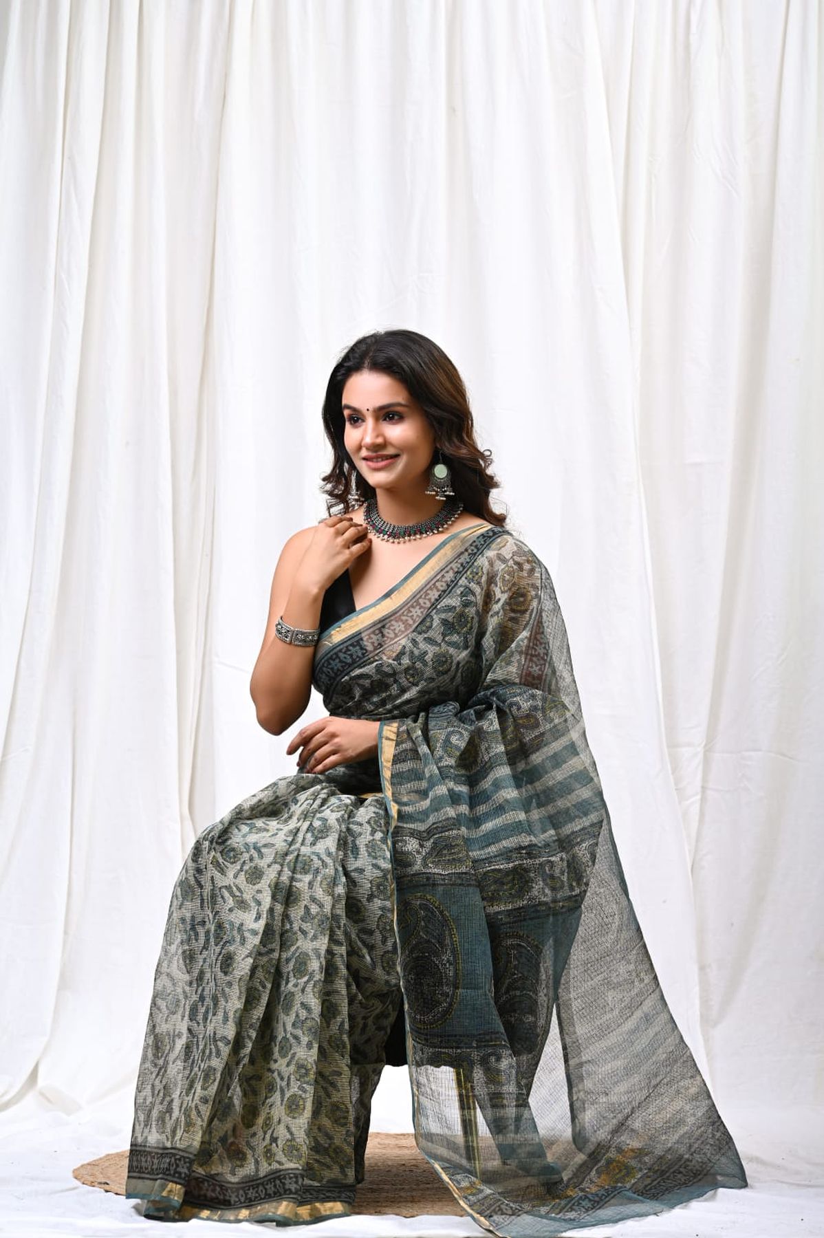 Pure Hand Block Printed Kota Doria Saree